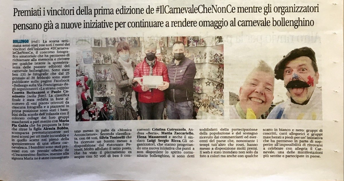 Premiazione del Concorso #Carnevalechenoncè su “Il Giornale di Ivrea”